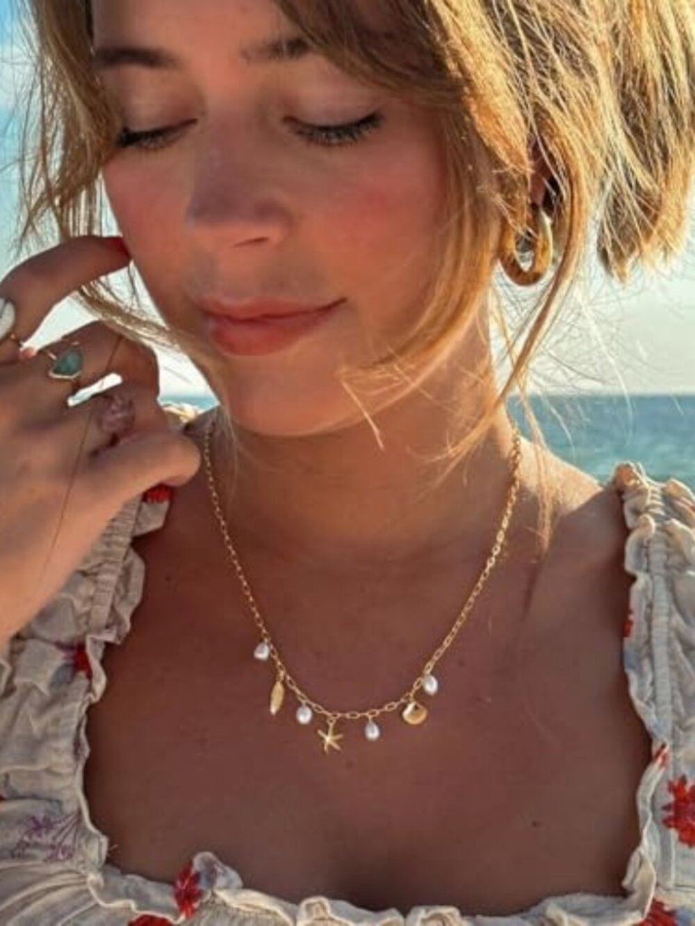 Charm Necklace for Women - Dainty Paperclip Beach‎ Charm Necklace Cute Shell